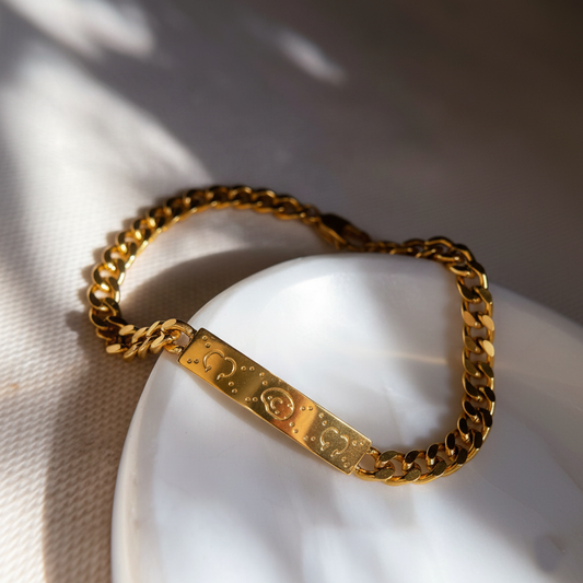 RemindraLux 18K Gold-Plated Cuban Link Engraved Heart Plate Bracelet