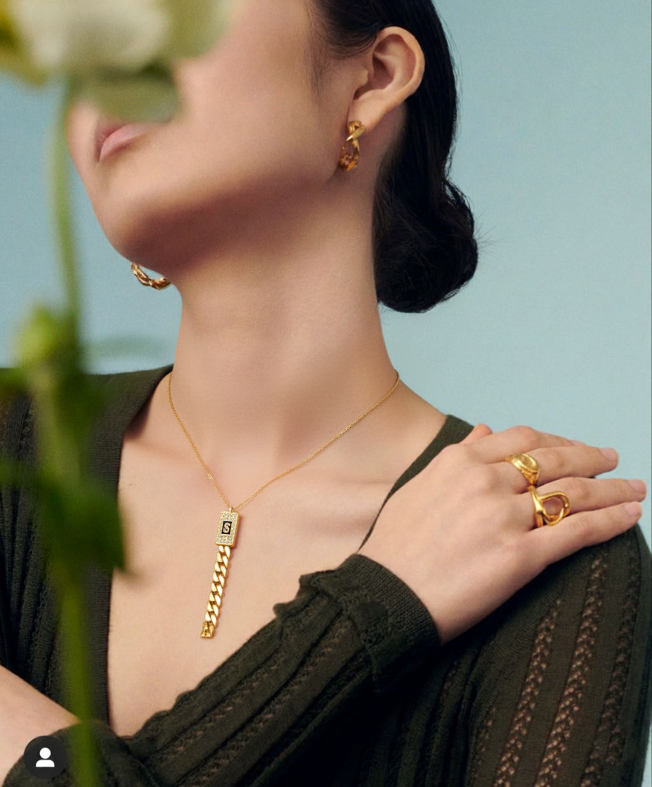 RemindraLux 18K Gold-Plated Pavé Initial Plaque Necklace