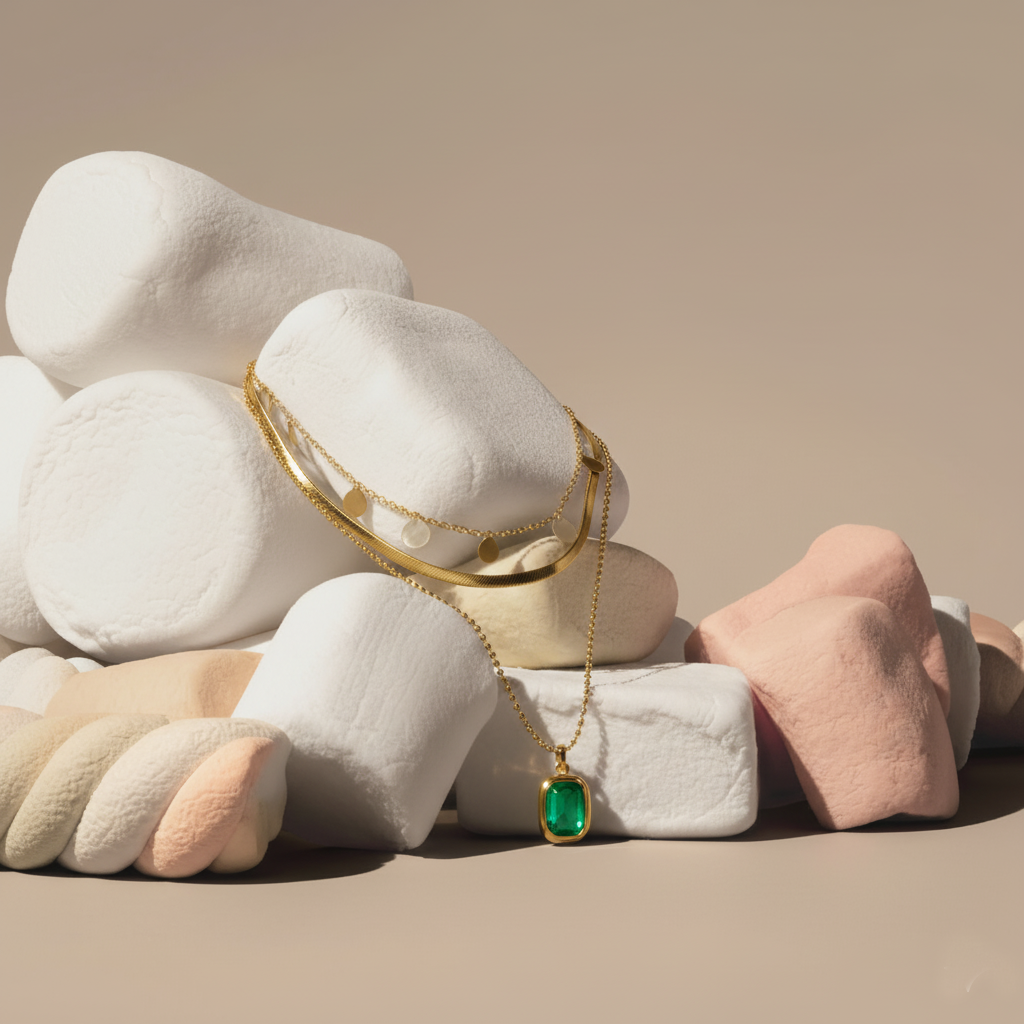 RemindraLux 18K Gold-Plated Layered Coin-Charm & Emerald-Green Pendant Necklace