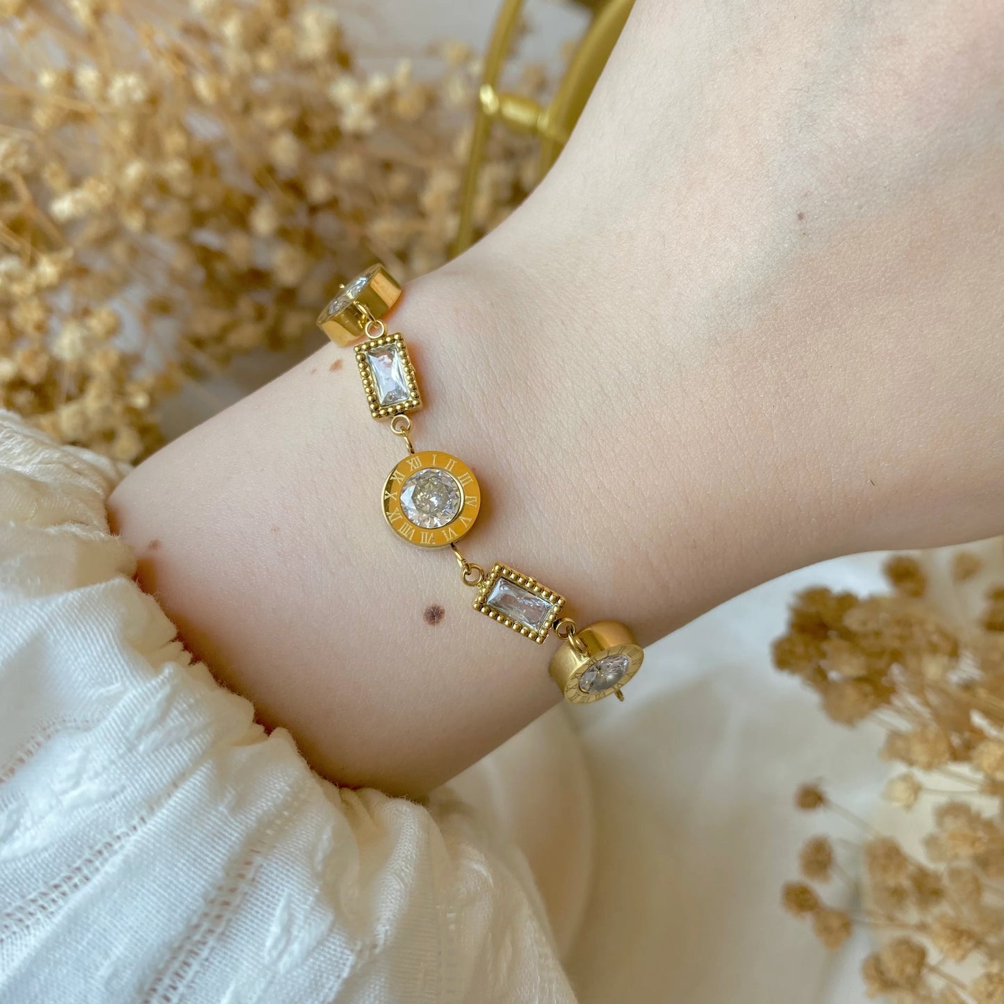 RemindraLux 18K Gold-Plated Roman Dial Crystal Bracelet