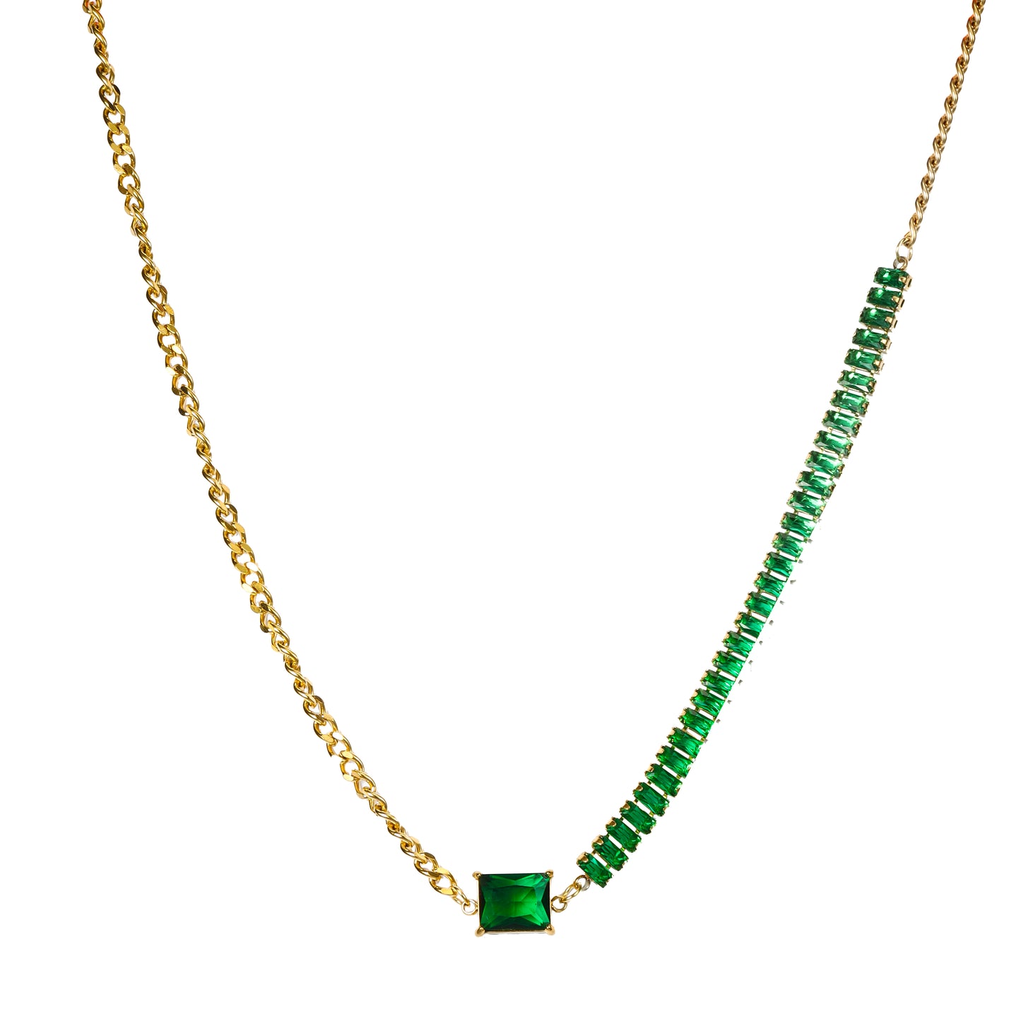 RemindraLux 18K Gold-Plated Emerald Square Center Necklace