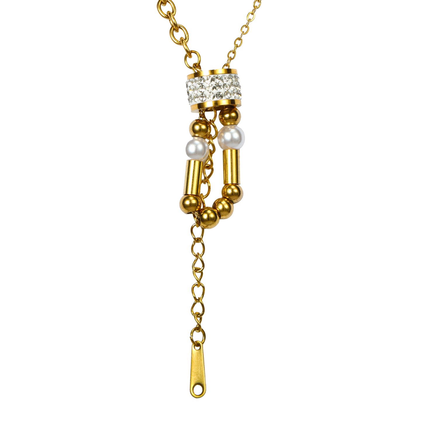RemindraLux 18K Gold-Plated Crystal Halo & Pearl Drop Pendant Necklace