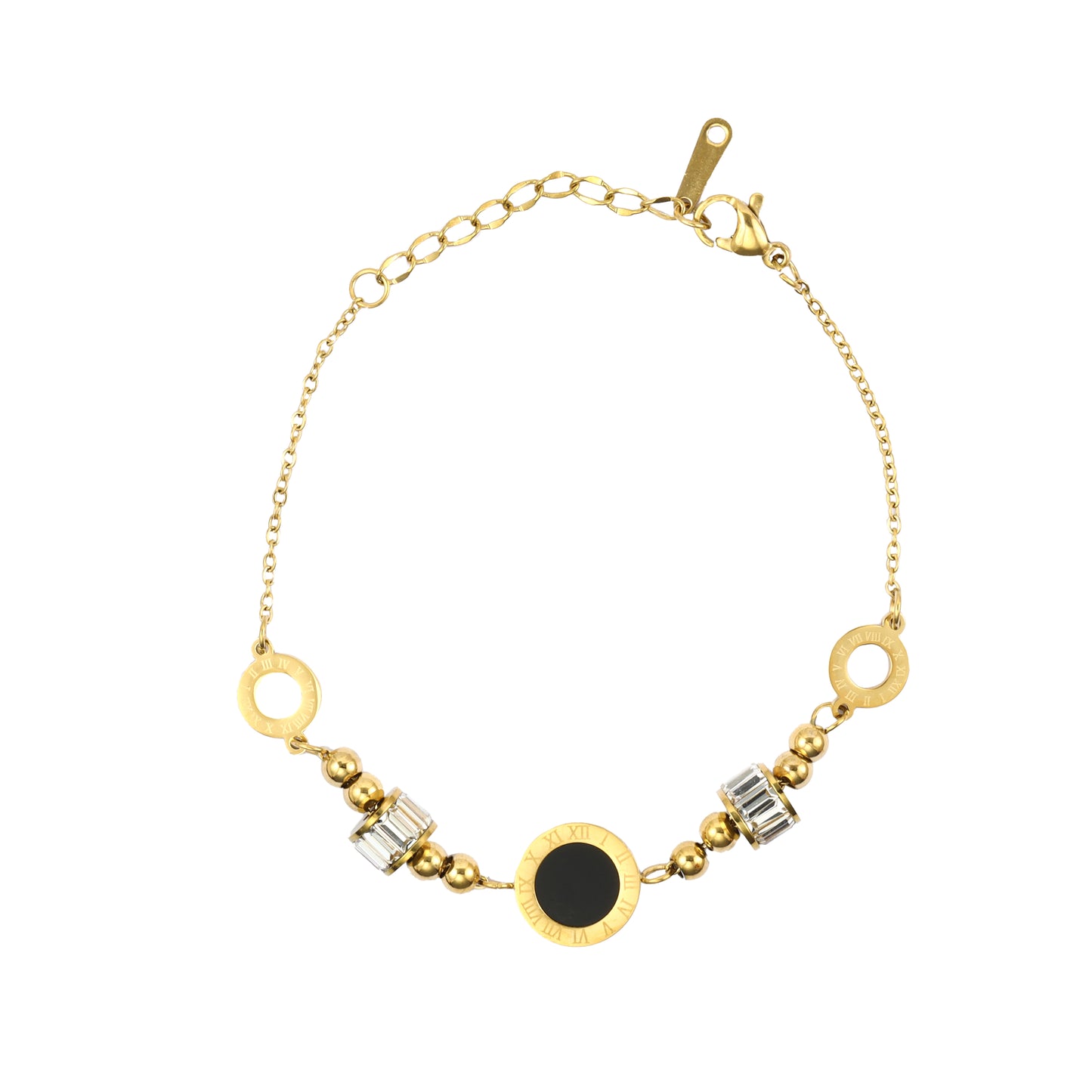 RemindraLux 18K Gold-Plated Time-Ring Station Bracelet, Black Enamel Center