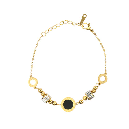 RemindraLux 18K Gold-Plated Time-Ring Station Bracelet, Black Enamel Center