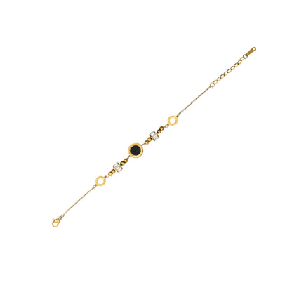 RemindraLux 18K Gold-Plated Time-Ring Station Bracelet, Black Enamel Center