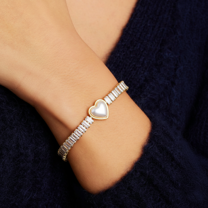 RemindraLux 18K Gold-Plated Pearl Heart & Crystal Tennis Bracelet