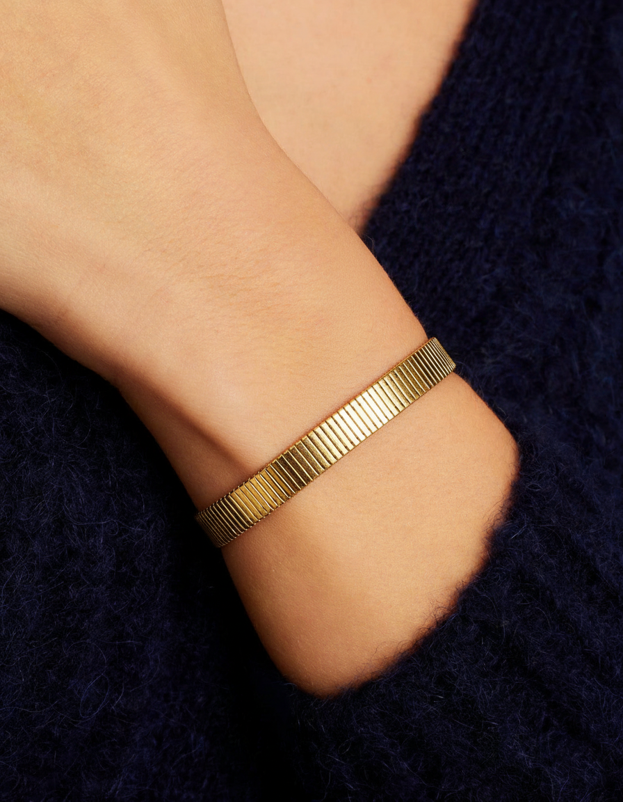 RemindraLux 18K Gold-Plated Wide Radiant Sunbeam Link Bracelet