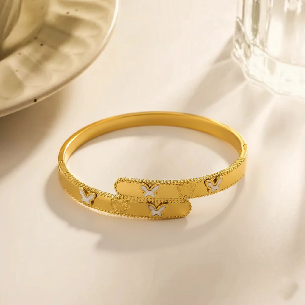 RemindraLux 18K Gold-Plated Butterfly Dreams Beaded Bangle