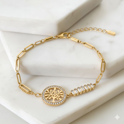 RemindraLux 18K Gold-Plated “Tree of Life” Baguette Accent Bracelet