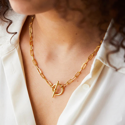 RemindraLux 18K Gold-Plated Oval Chain Toggle Necklace