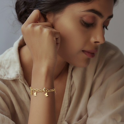 RemindraLux 18K Gold-Plated Butterfly Charm Double-Layer Chain Bracelet