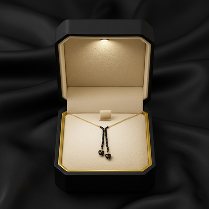 RemindraLux 18K Gold-Plated Black Bead Twin Heart Necklace