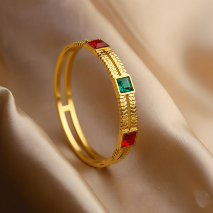 RemindraLux 18K Gold-Plated Color Tale Geometric Bangle