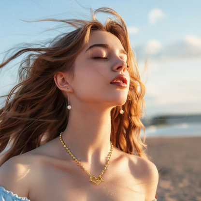 RemindraLux 18K Gold-Plated Linked Heart Beaded Necklace