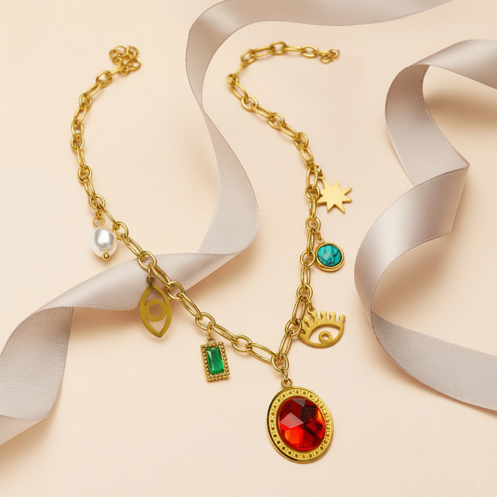 RemindraLux 18K Gold-Plated Charm Necklace ROYAL Protective Symbols