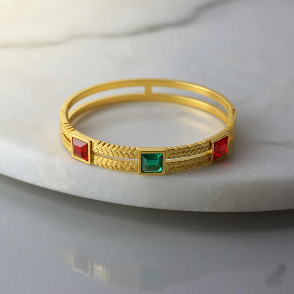 RemindraLux 18K Gold-Plated Color Tale Geometric Bangle
