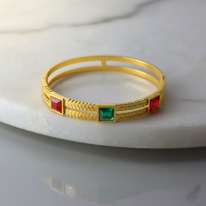 RemindraLux 18K Gold-Plated Color Tale Geometric Bangle