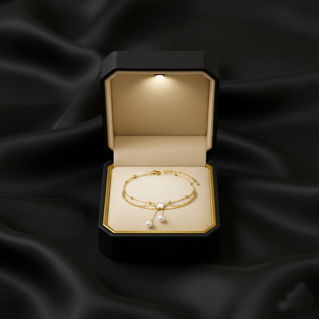 RemindraLux 18K Gold-Plated Flower Charm Double-Chain Anklet