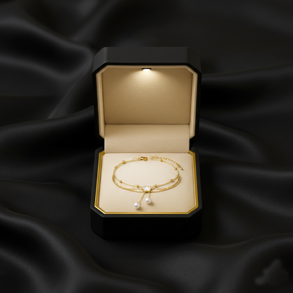 RemindraLux 18K Gold-Plated Flower Charm Double-Chain Anklet