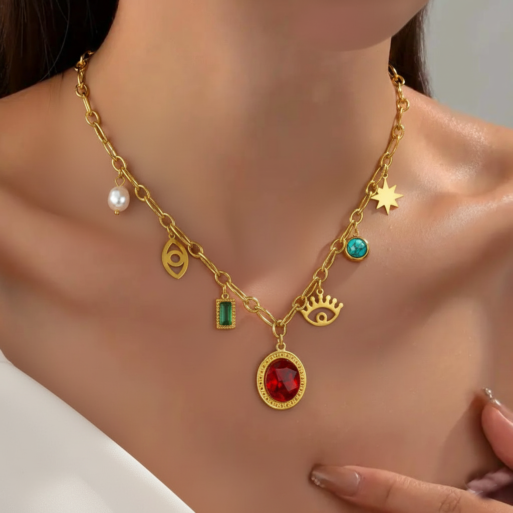 RemindraLux 18K Gold-Plated Charm Necklace ROYAL Protective Symbols