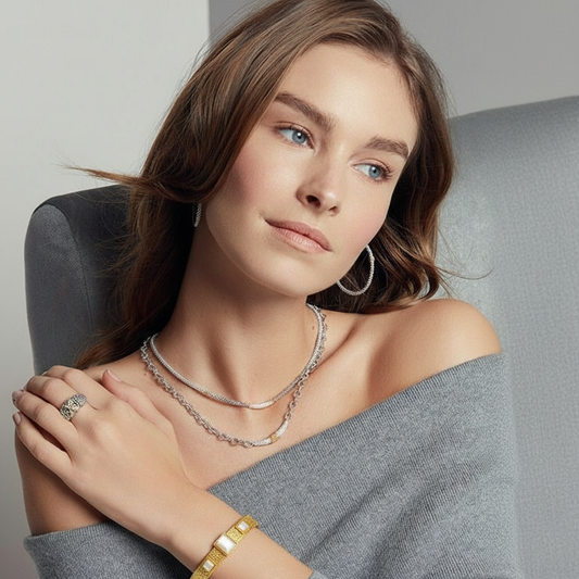 RemindraLux 18K Gold-Plated Triple-Stone Geometric Bangle