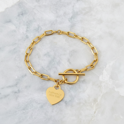 RemindraLux 18K Gold-Plated Heart Tag Chain-Link Toggle Bracelet