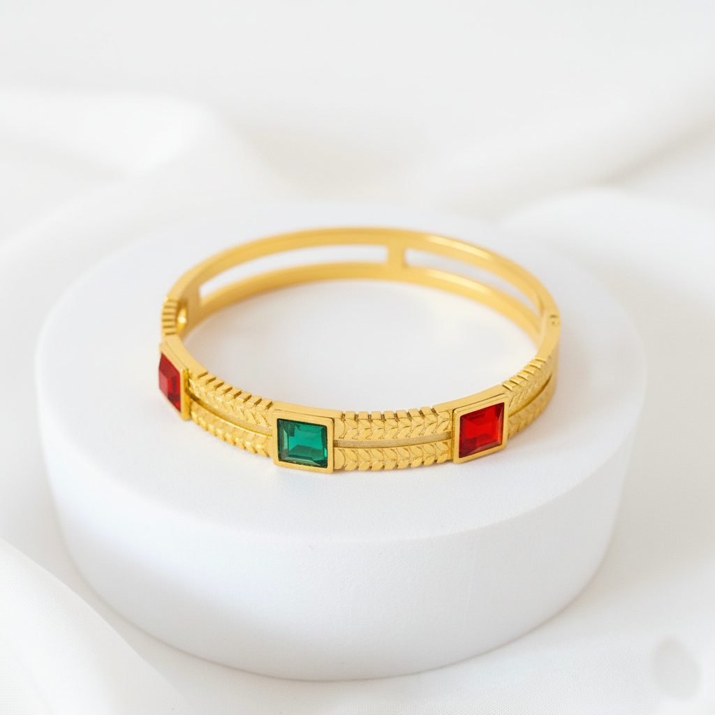 RemindraLux 18K Gold-Plated Color Tale Geometric Bangle