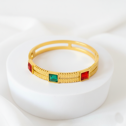 RemindraLux 18K Gold-Plated Color Tale Geometric Bangle