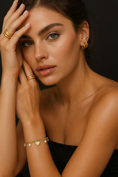 RemindraLux 18K Gold-Plated Heart Shield Dangle Anklet/Bracelet