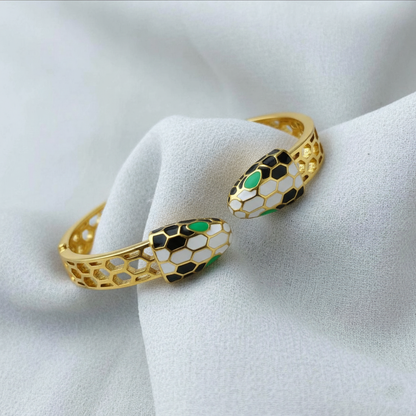 RemindraLux 18K Gold-Plated Serpent Embrace Bangle with Enamel Scales & Emerald Eyes