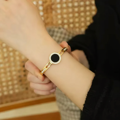 RemindraLux 18K Gold-Plated Black Enamel Halo Pavé Bangle