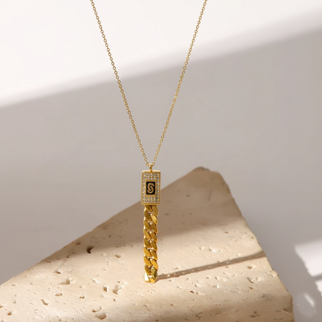 RemindraLux 18K Gold-Plated Pavé Initial Plaque Necklace