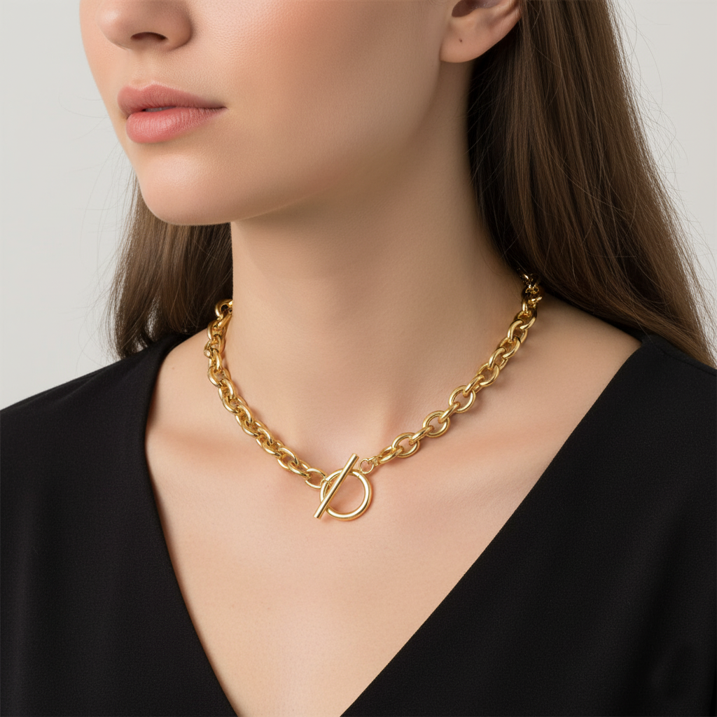 RemindraLux 18K Gold-Plated Oval Chain Toggle Necklace