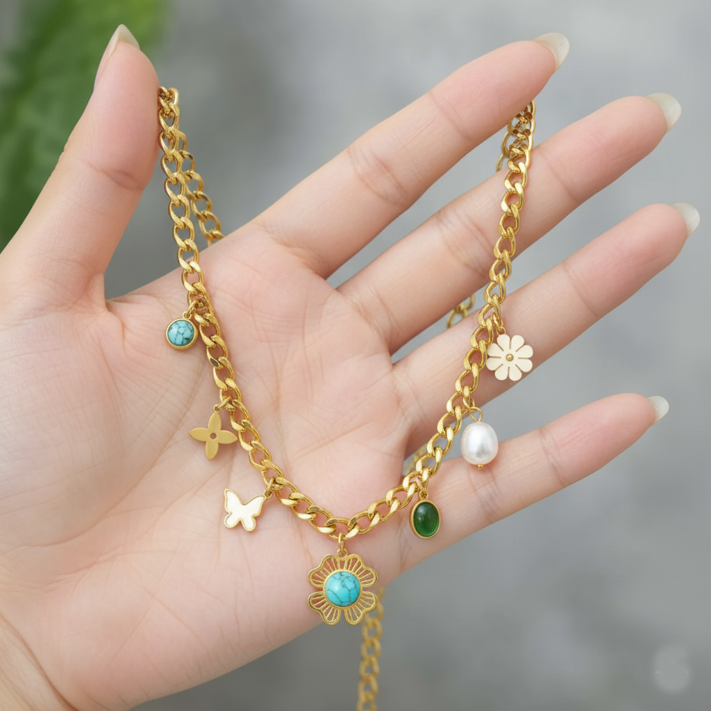 RemindraLux 18K Gold-Plated Garden Charms Necklace