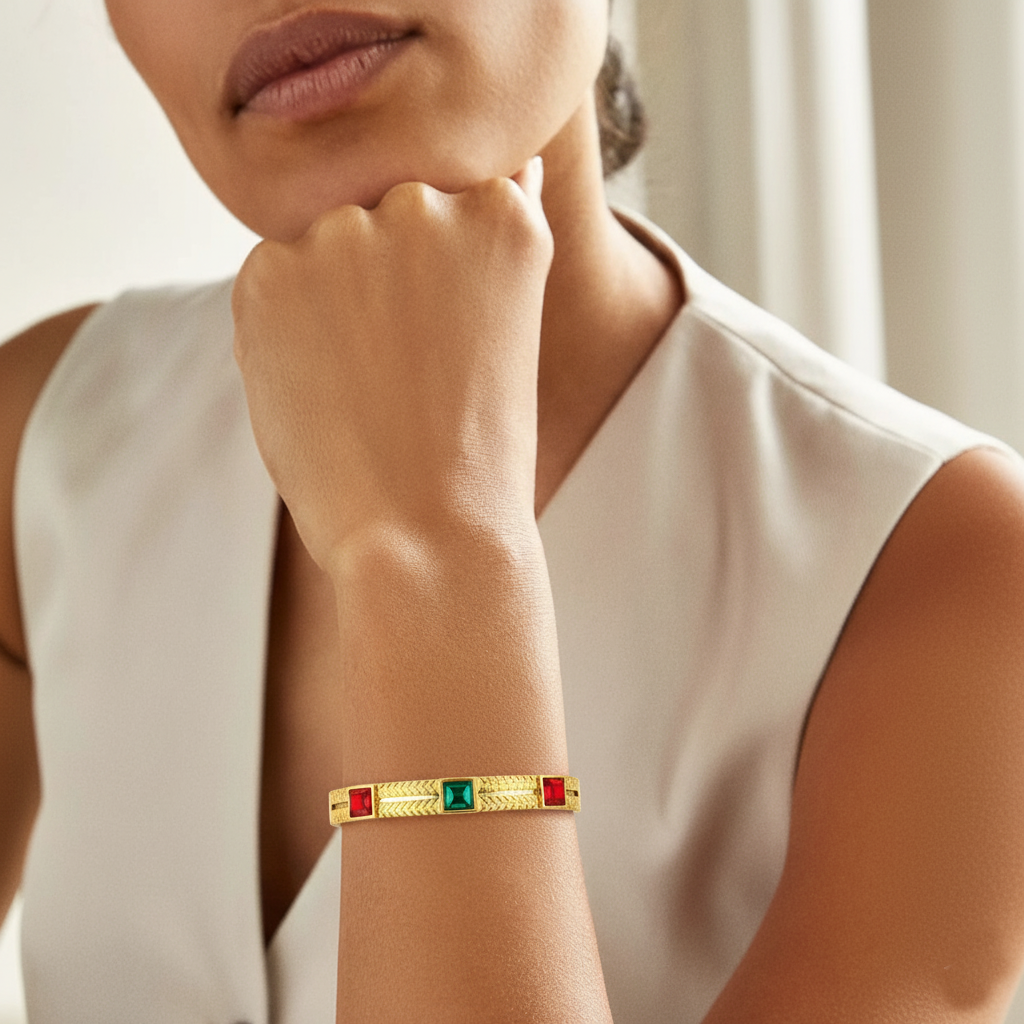 RemindraLux 18K Gold-Plated Color Tale Geometric Bangle
