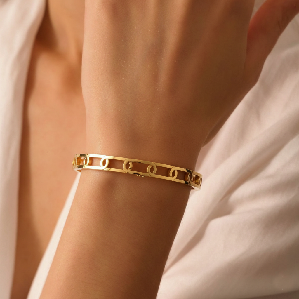 RemindraLux 18K Gold-Plated Open Chain-Link Cutout Bangle