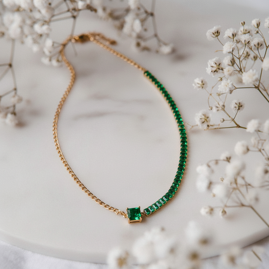 RemindraLux 18K Gold-Plated Emerald Square Center Necklace