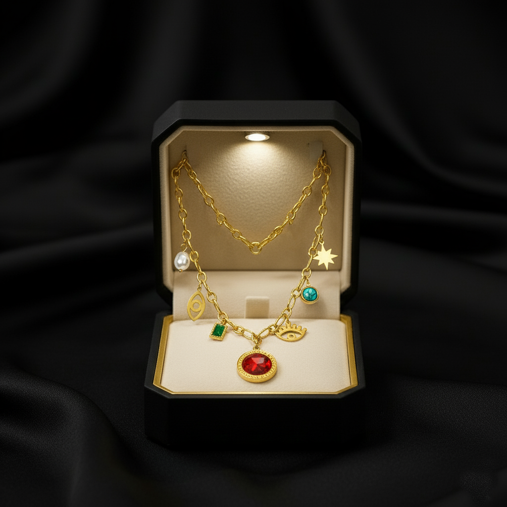 RemindraLux 18K Gold-Plated Charm Necklace ROYAL Protective Symbols