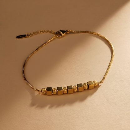 RemindraLux 18K Gold-Plated Geometric Cube Bar Bracelet