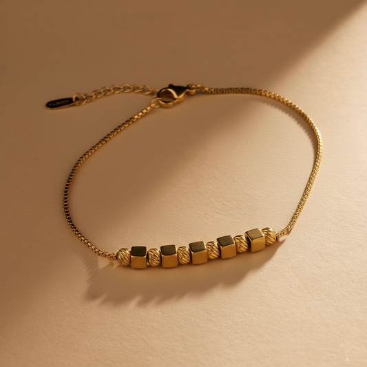 RemindraLux 18K Gold-Plated Geometric Cube Bar Bracelet