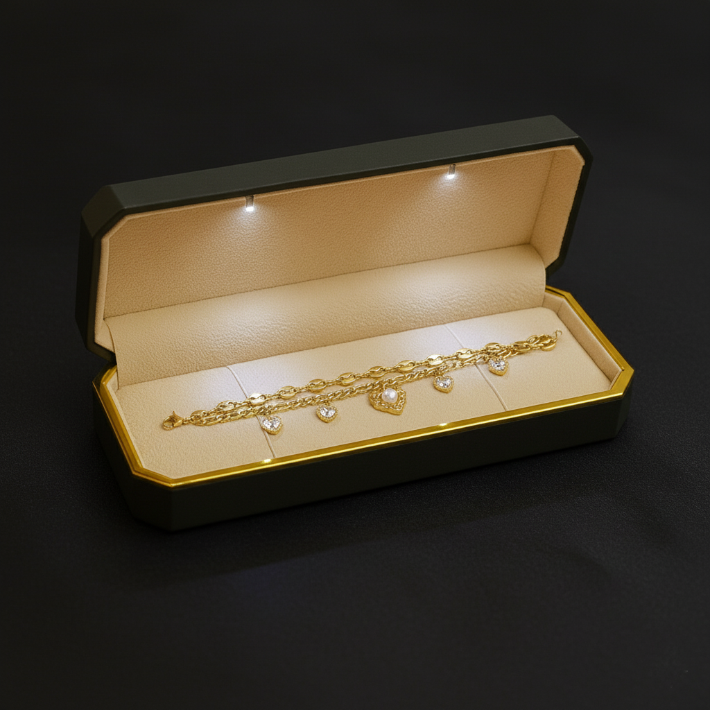 RemindraLux 18K Gold-Plated Heart Shield Dangle Anklet/Bracelet