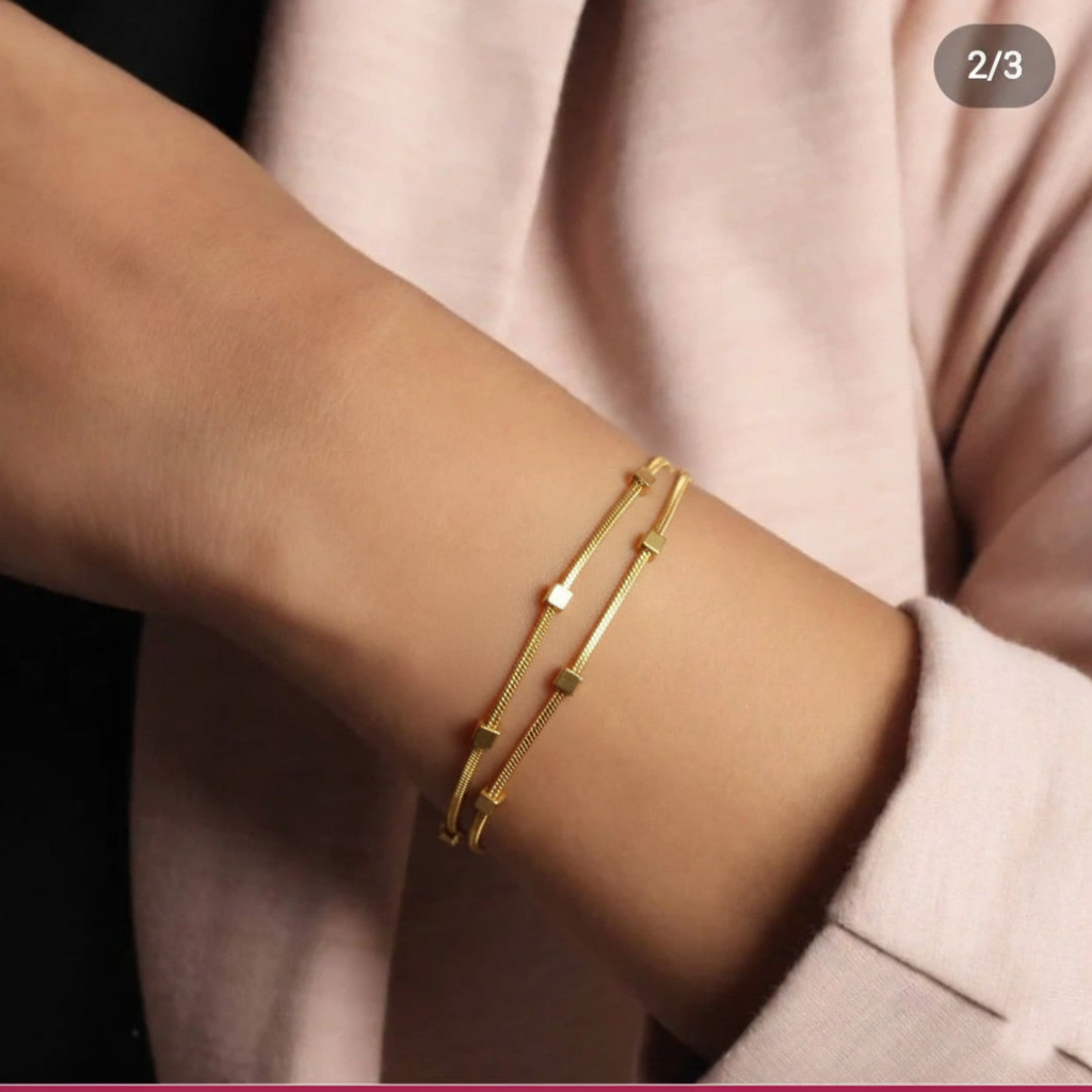 RemindraLux 18K Gold-Plated Dual-Strand Cube-Station Bracelet