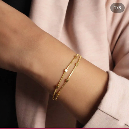 RemindraLux 18K Gold-Plated Dual-Strand Cube-Station Bracelet