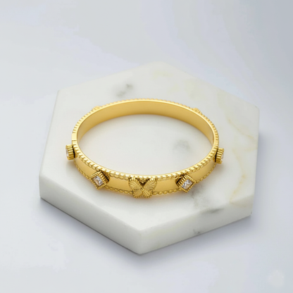 RemindraLux 18K Gold-Plated Butterfly Poise Beaded-Edge Bangle