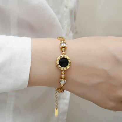 RemindraLux 18K Gold-Plated Time-Ring Station Bracelet, Black Enamel Center