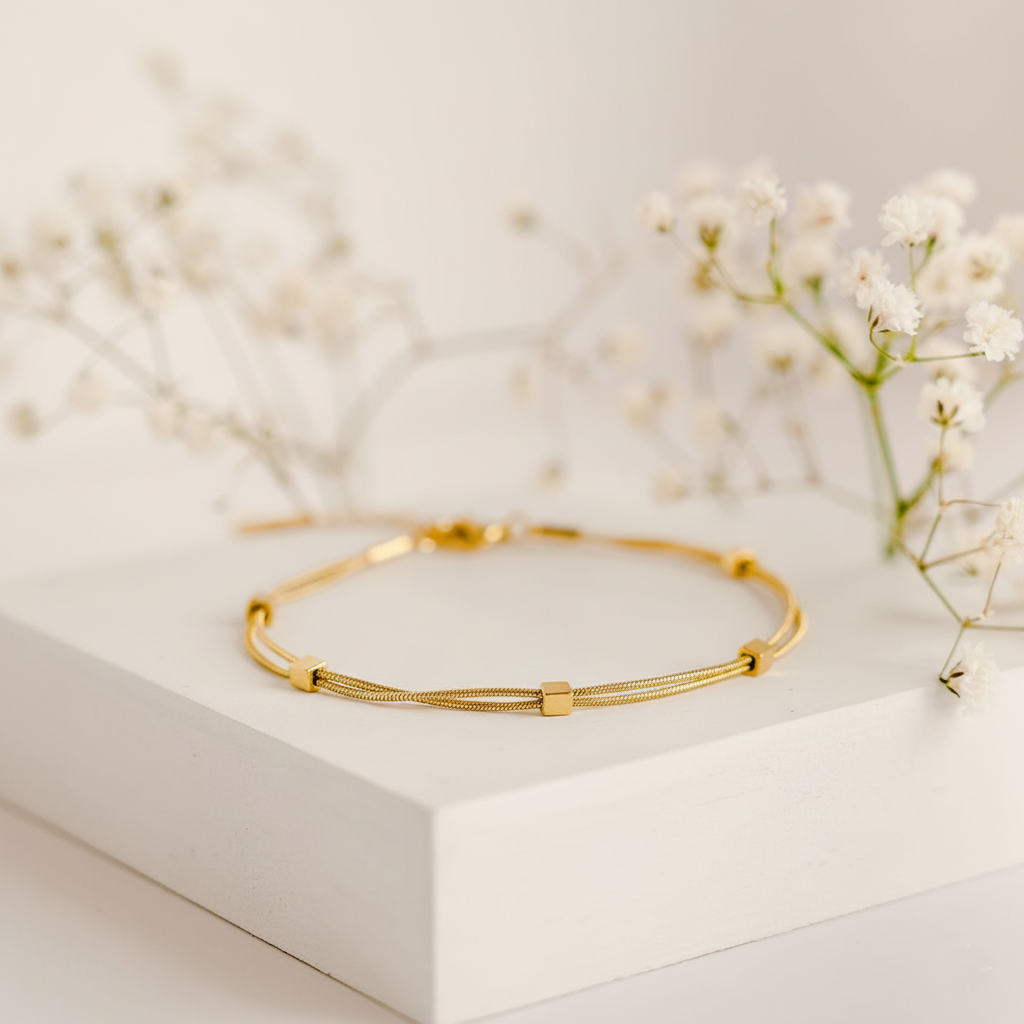 RemindraLux 18K Gold-Plated Dual-Strand Cube-Station Bracelet