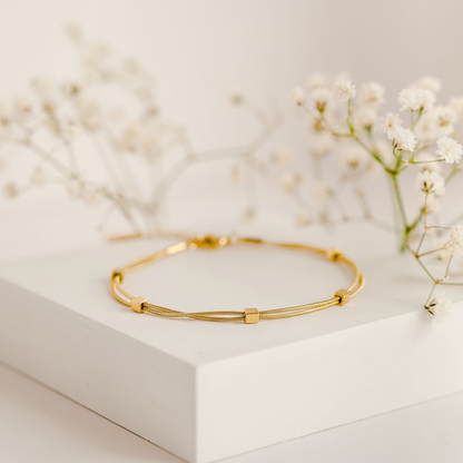 RemindraLux 18K Gold-Plated Dual-Strand Cube-Station Bracelet