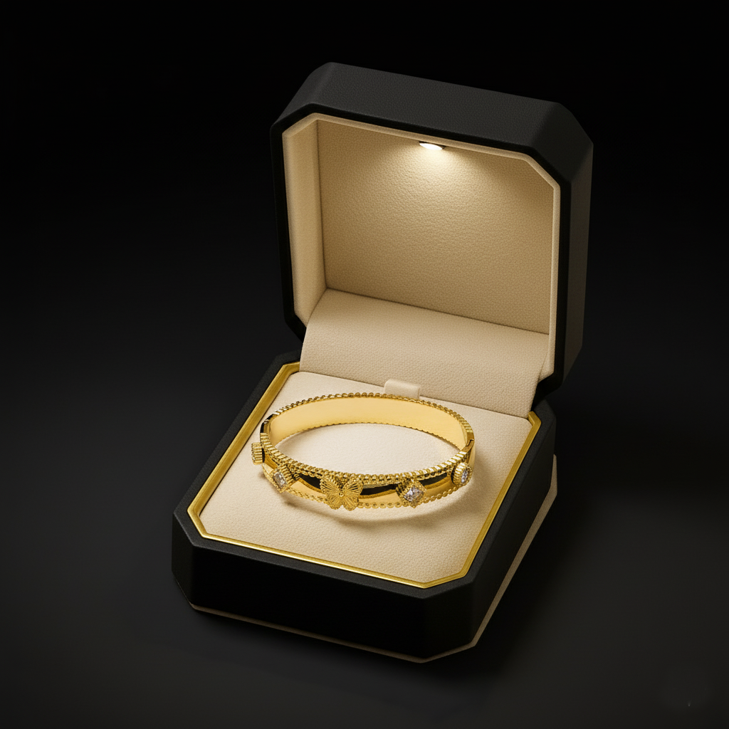 RemindraLux 18K Gold-Plated Butterfly Poise Beaded-Edge Bangle