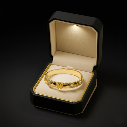 RemindraLux 18K Gold-Plated Butterfly Poise Beaded-Edge Bangle