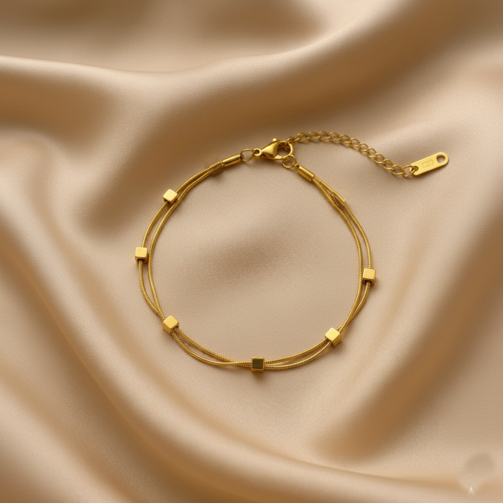 RemindraLux 18K Gold-Plated Dual-Strand Cube-Station Bracelet